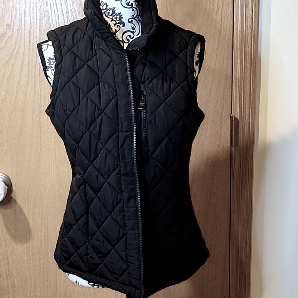 ANDREW MARK BLACK SHINY ZIP UP PUFFER VEST SIZE M